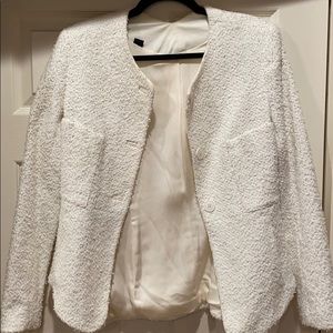 Theory White collarless blazer